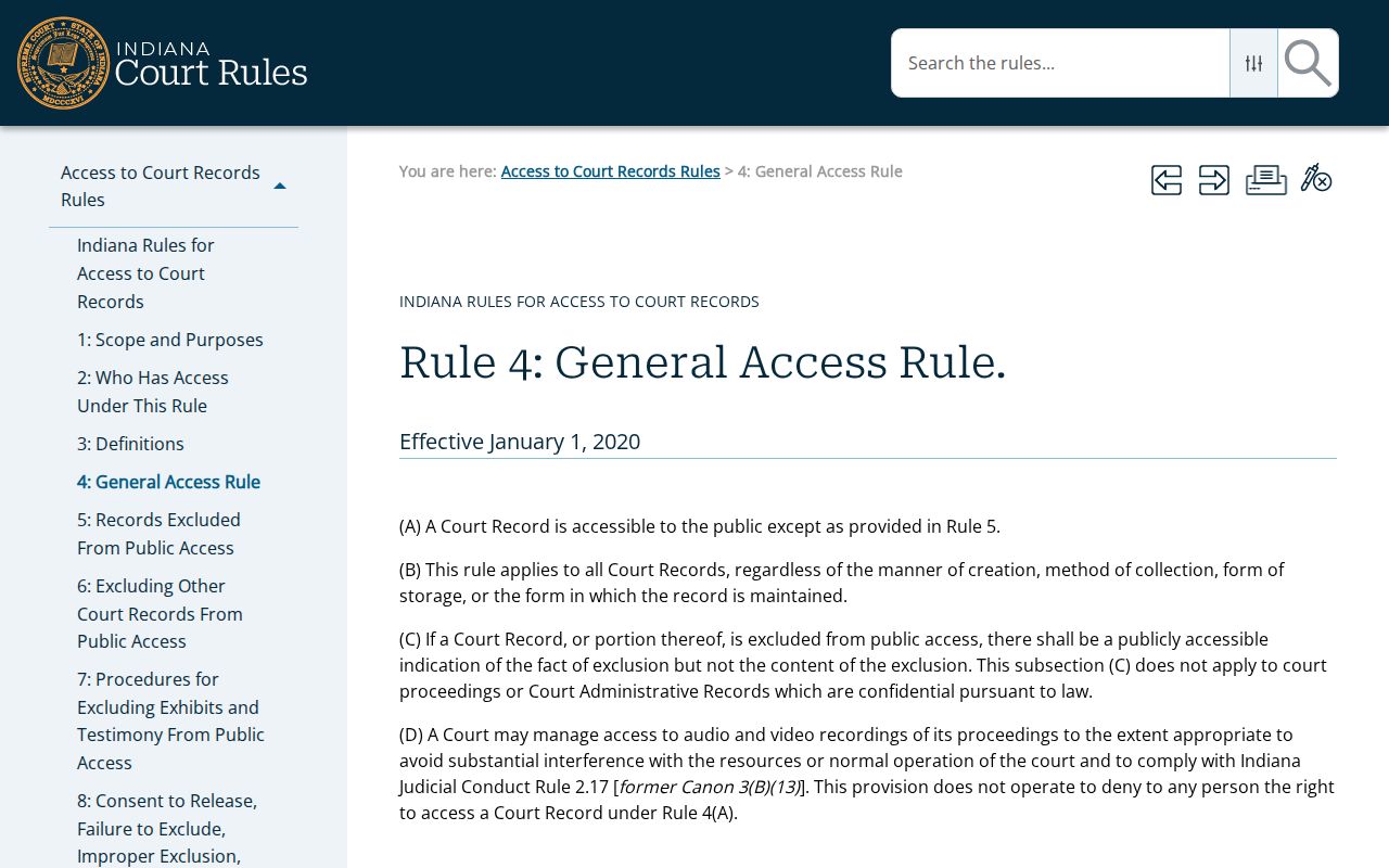 Indiana Access Rule 4 public access presumption