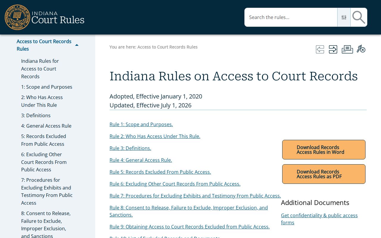 Indiana Rules on Access to Court Records