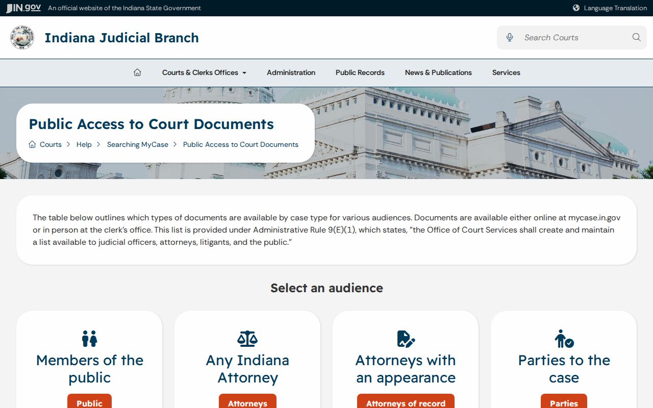 MyCase public document access matrix