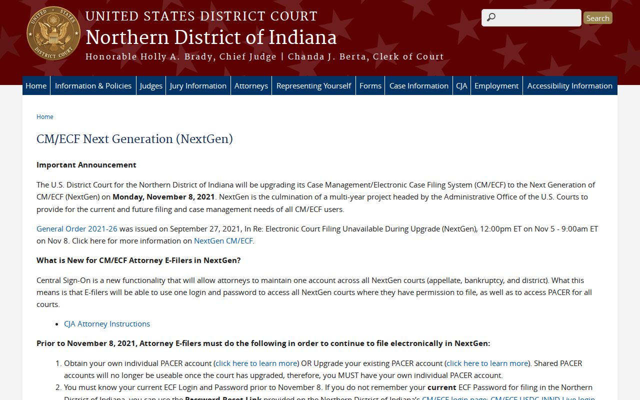 Northern District of Indiana CM ECF docket system