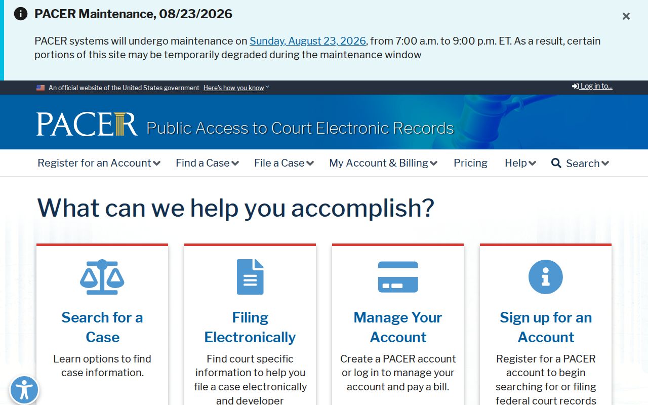 PACER federal docket access for Hamilton cases