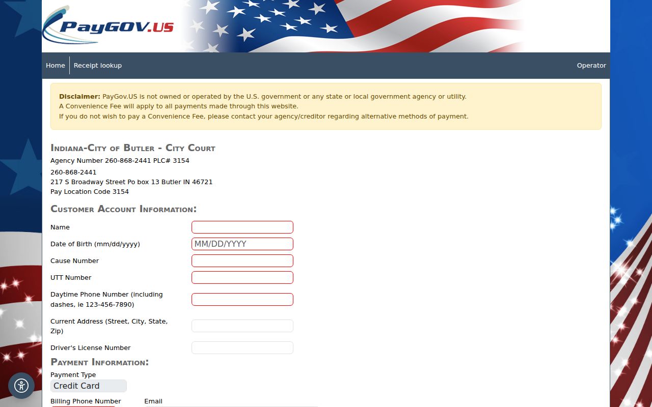 Butler City Court traffic payment form