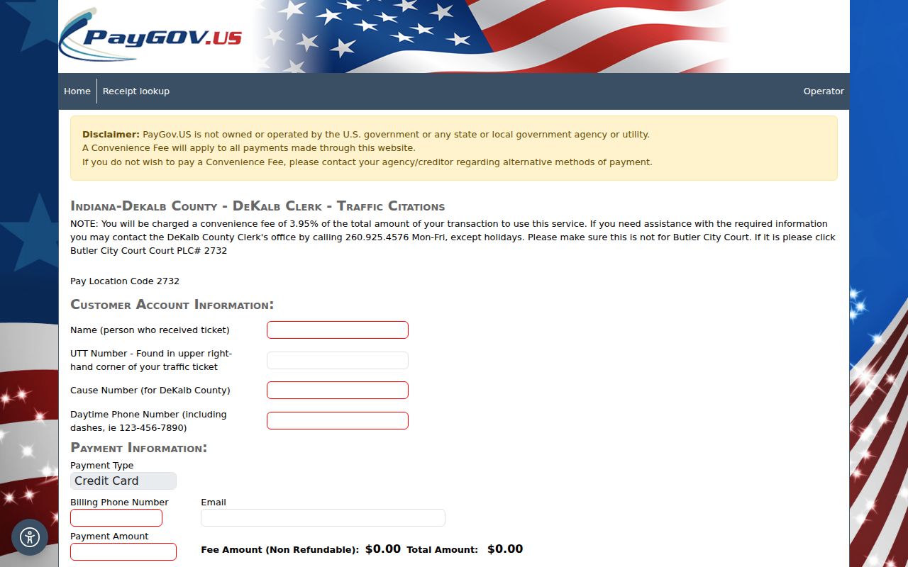 DeKalb County traffic PayGov payment fields