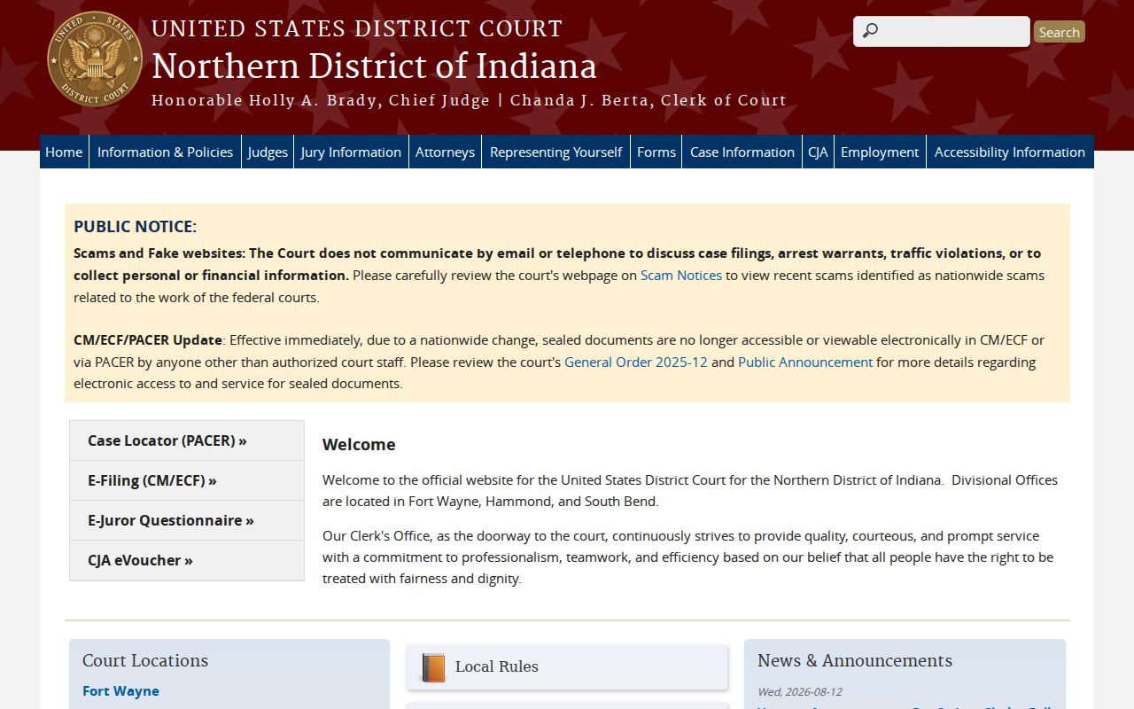 United States District Court for the Northern District of Indiana website