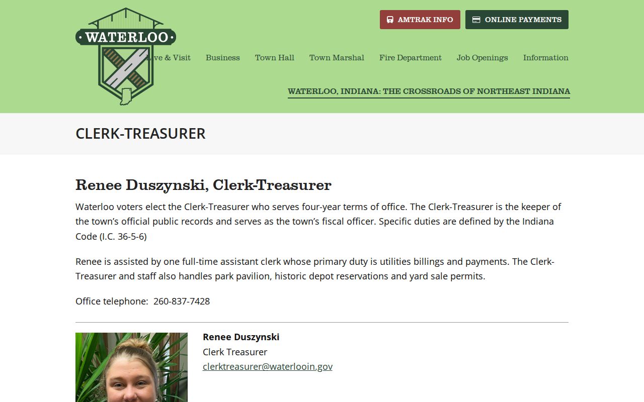 Waterloo Clerk-Treasurer official contact page